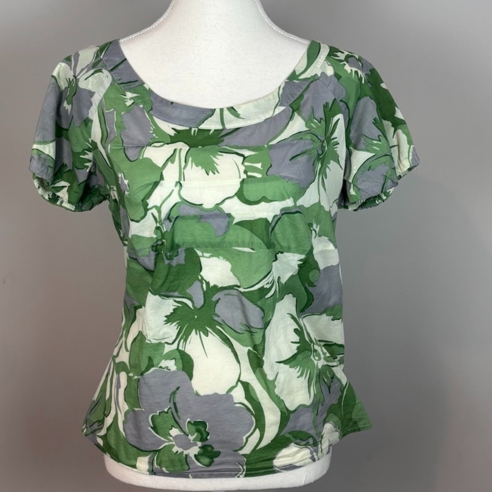 The Limited Y2K Womens Green Floral Puff Sleeve 100% Cotton Blouse MED Coquette